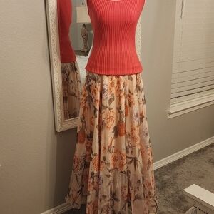 Chicwish Floral Maxi Skirt in Cream and Orange